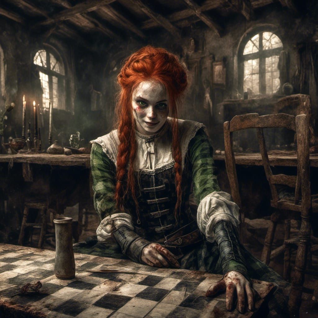 Redhead in Black and White at Medieval Inn