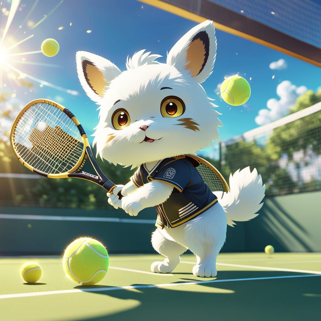 Anime Animals Play Tennis in Golden Sunlight