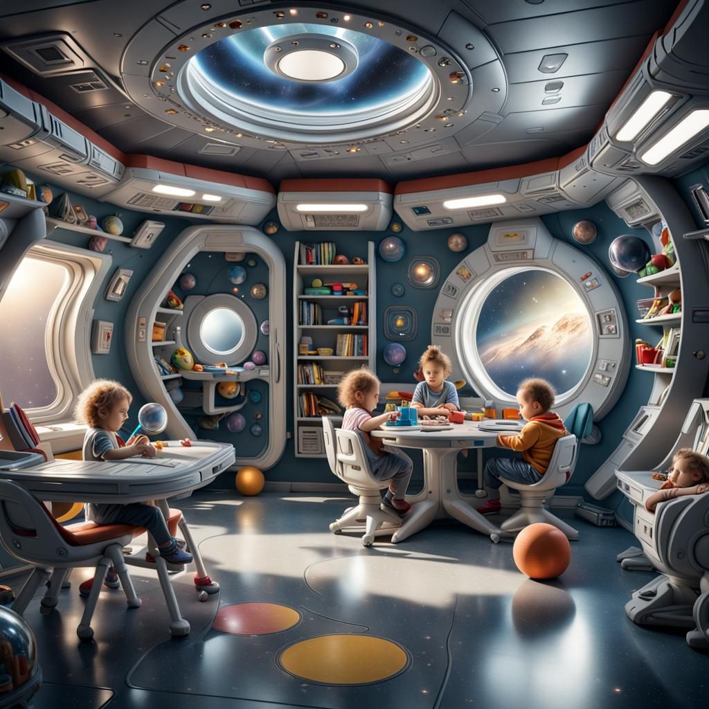 Hyperrealistic Daycare on a Spaceship