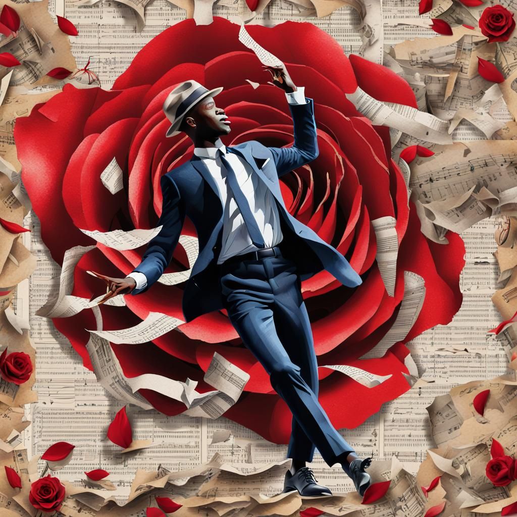 Jazz Dancer in Digital Collage with Red Rose
