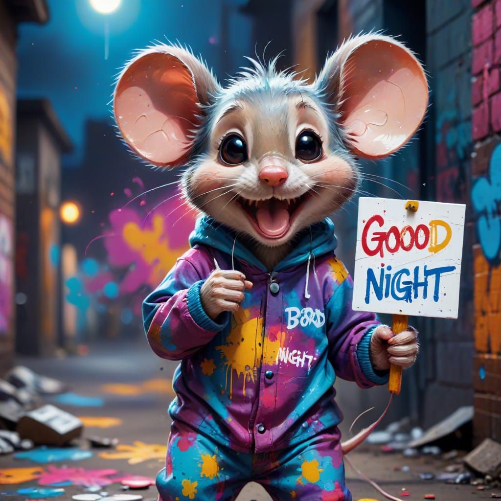 Graffiti Art: Cute Mouse Says Good Night