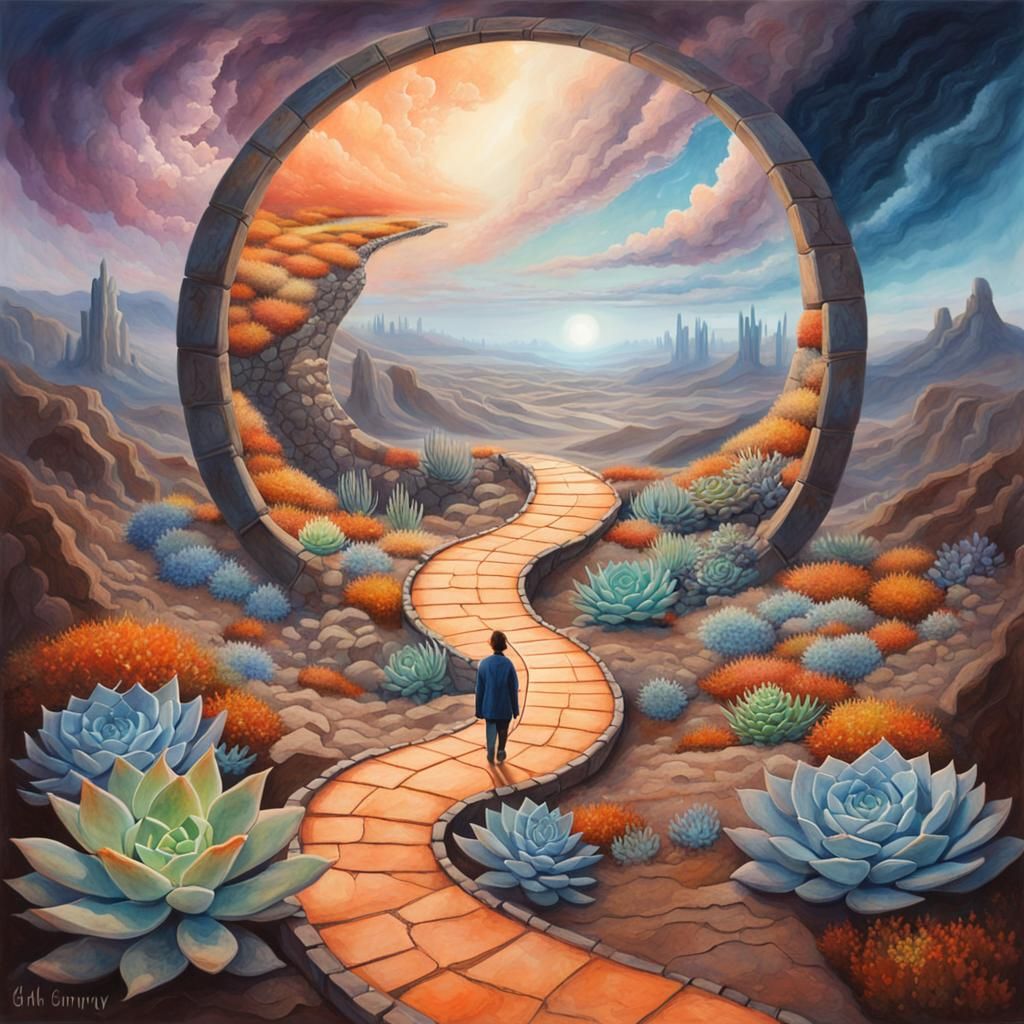 Surrealist Dream Chamber with Winding Path