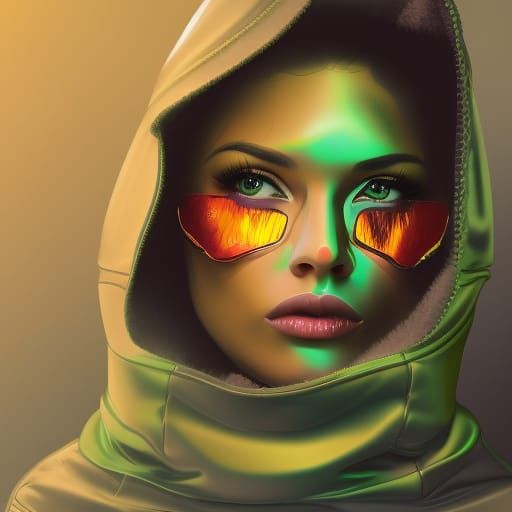 Metallic Bionic Woman with Pistol: Flirty Portrait