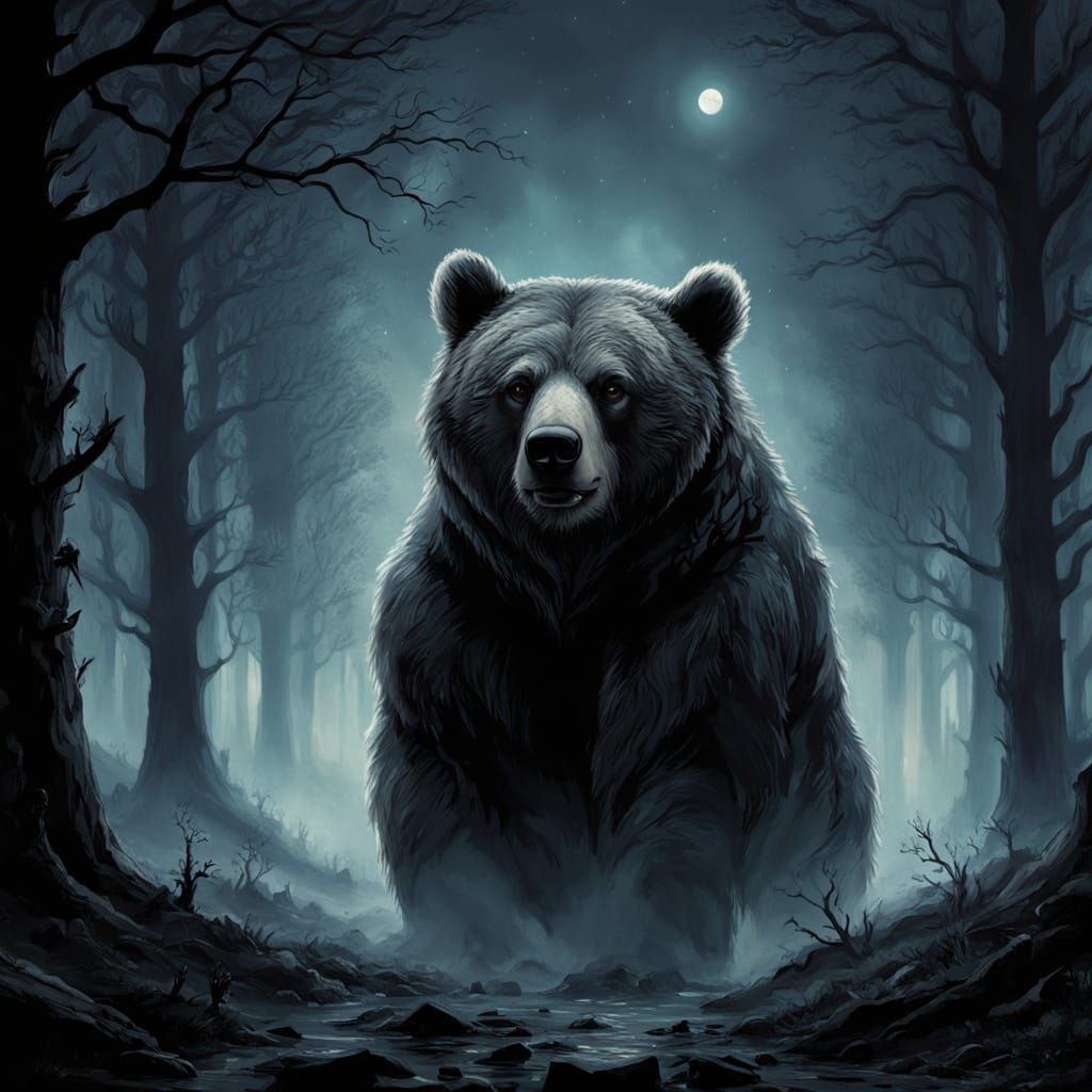 Mysterious Shadow Bear Emerges in Dark Gothic Scene