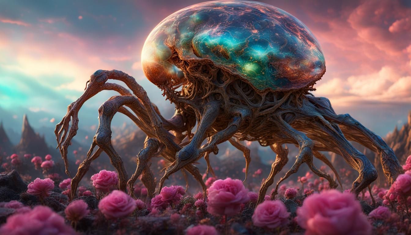 Alien with Bioluminescent Skin in Space