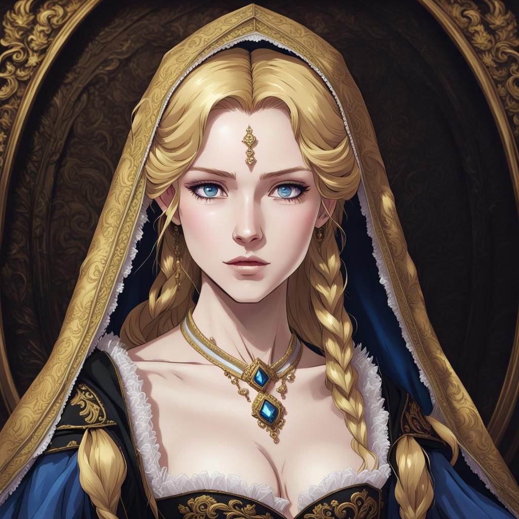 Anime Portrait: Tudor Woman in Brocade Gown