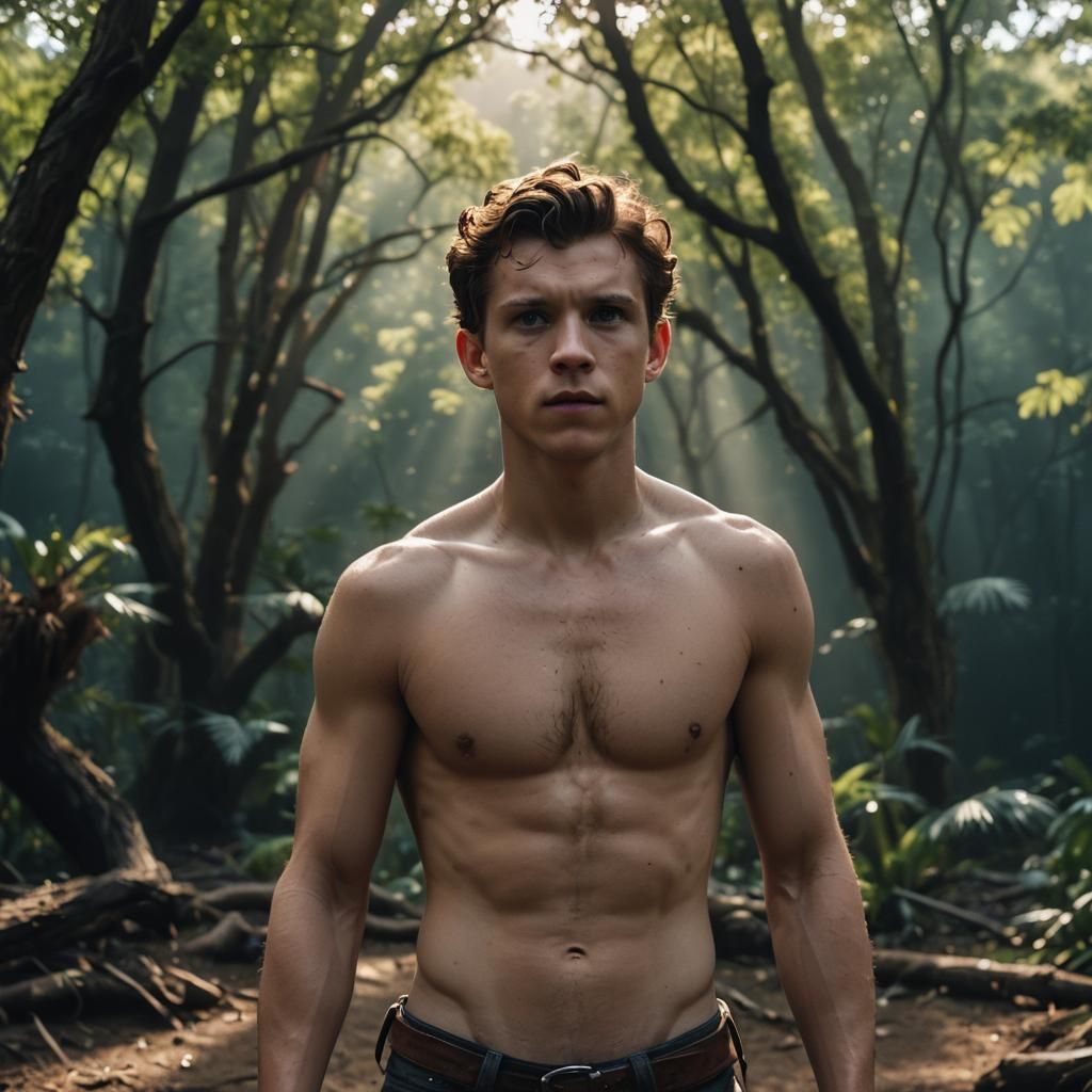 Shirtless Man in Cinematic Nature Scene