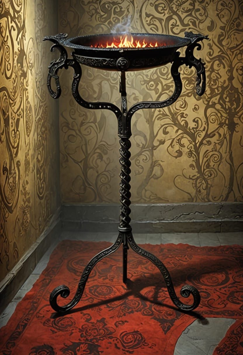 Ornate Brazier with Draconic Details in Dark Fantasy Style