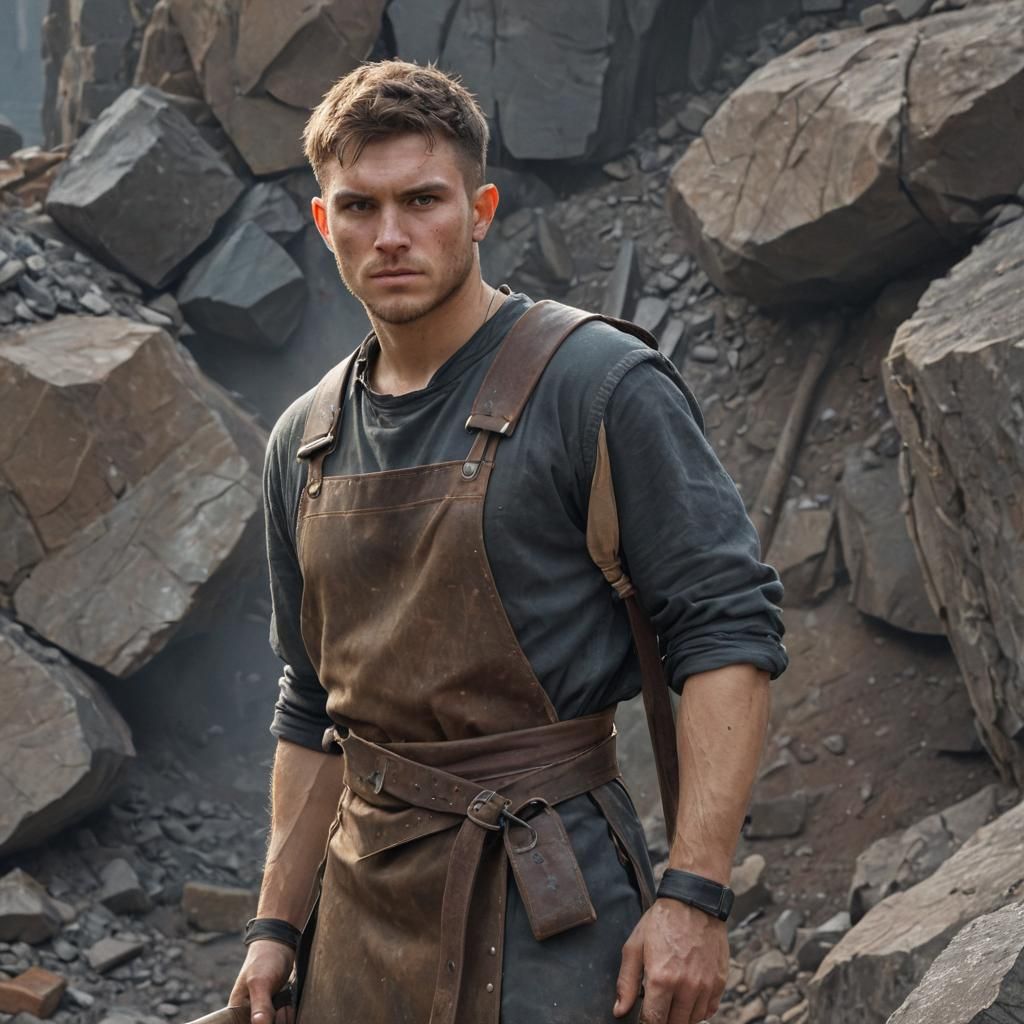 Young Miner Portrait in Epic Fantasy Landscape