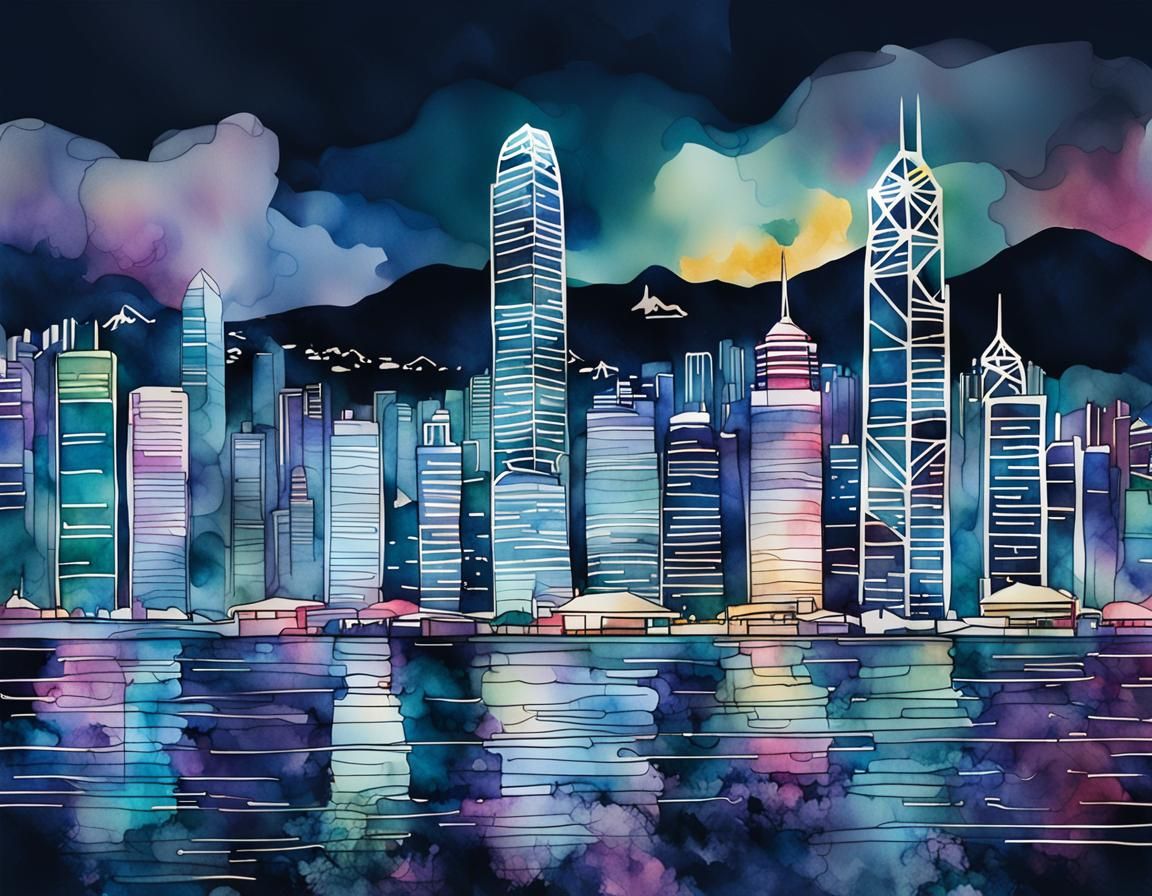 Hong Kong Skyline: Minimalist One-Line Art
