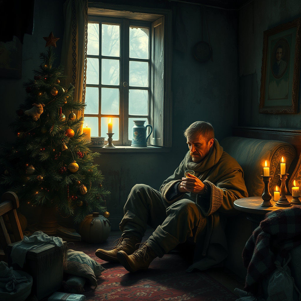 Melancholic Christmas Scene in Concept Art Style