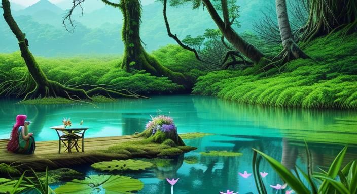 Porcelain Fairy Goddess in Enchanted Tropical Paradise
