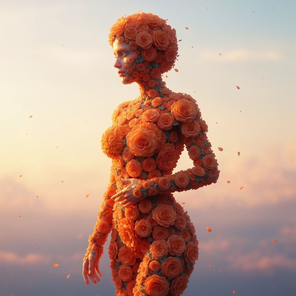 Woman Made of Orange Flowers and Roses