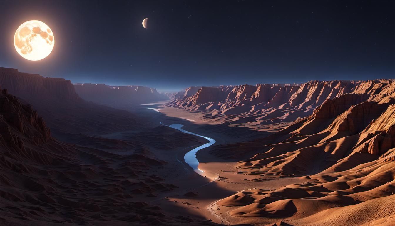Moonlit Desert Canyon in Hyperdetailed Surrealism