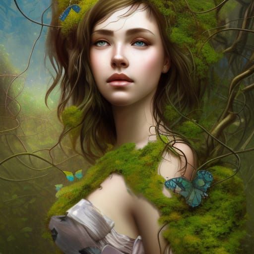 Overgrown City Portrait in Art Nouveau Style