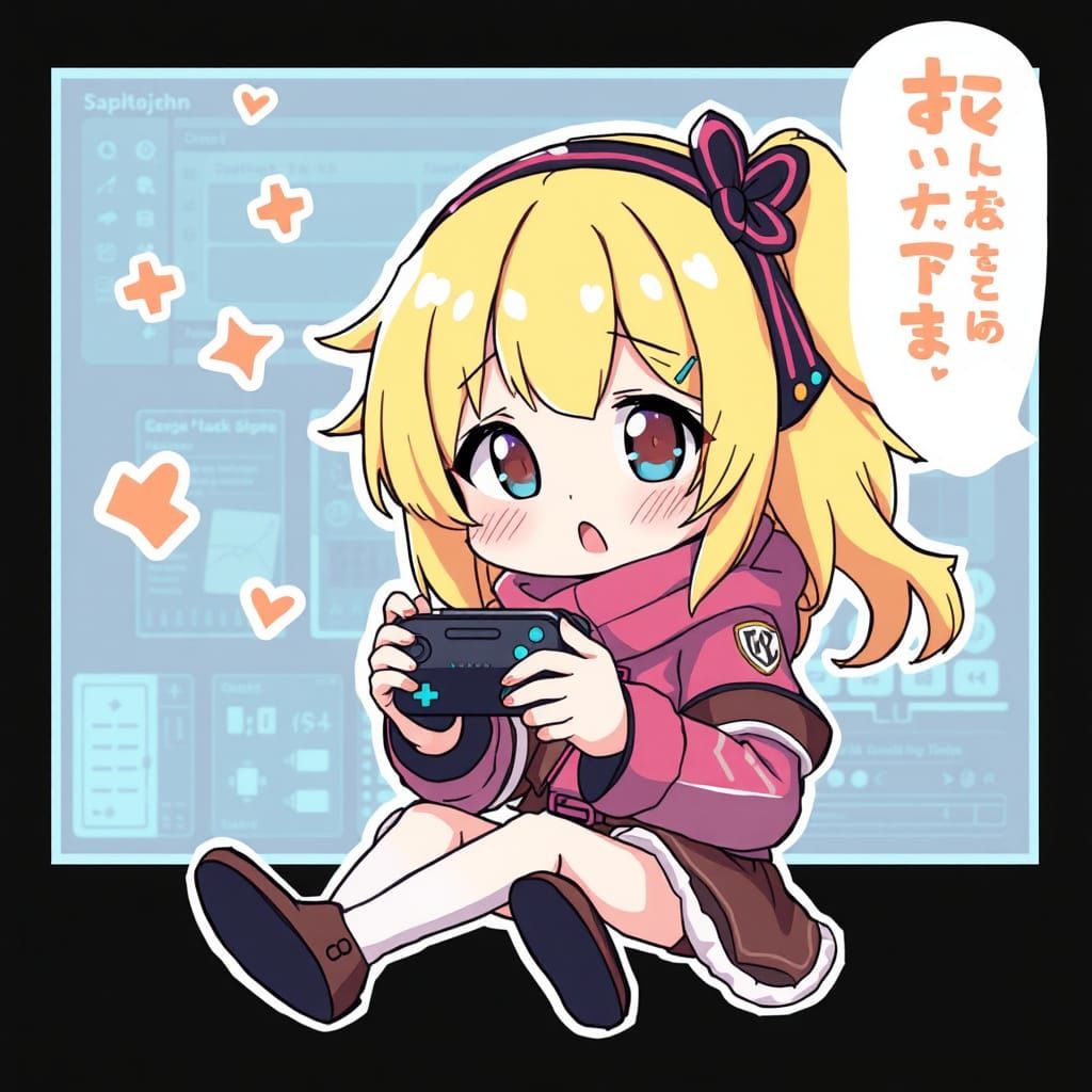 Cute Gamer Girl in Anime Key Visual Style