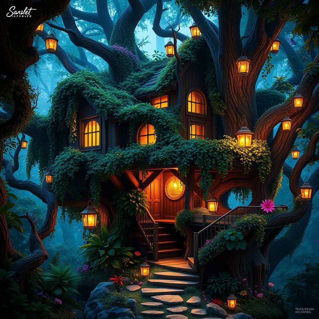 Serene Futuristic Treehouse Sanctuary