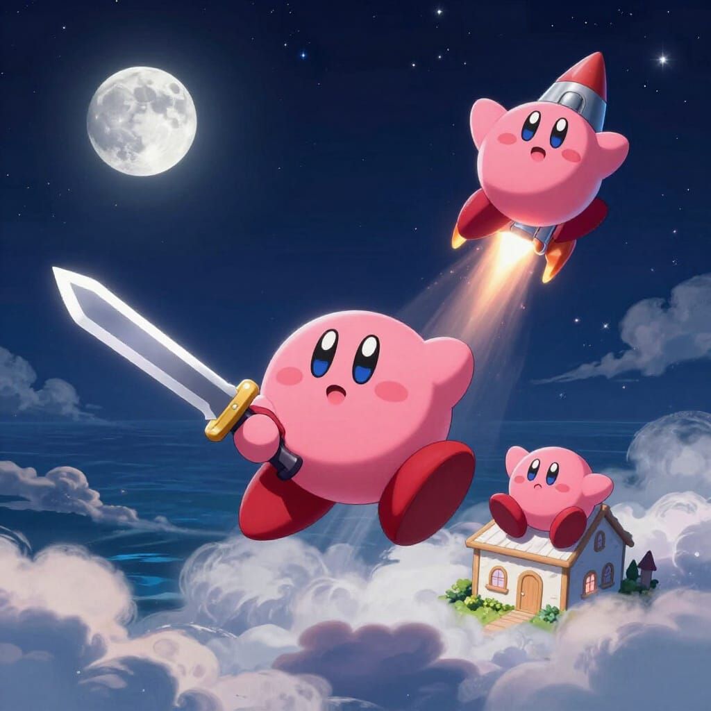Kirby and Meta Knight Sword Fight in Cosmic Digital Painting