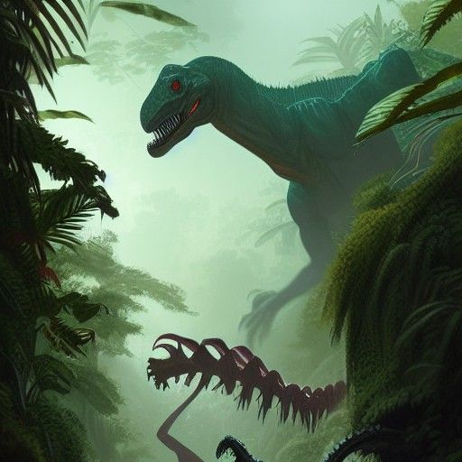 Spider Dinosaur in Jungle, Dramatic Lighting