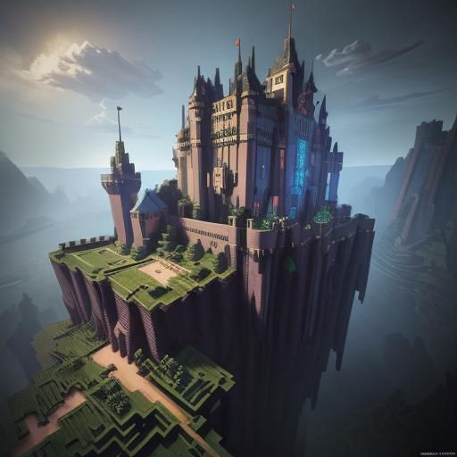 Glitched Enderman Paints Castle Scene: Digital Art