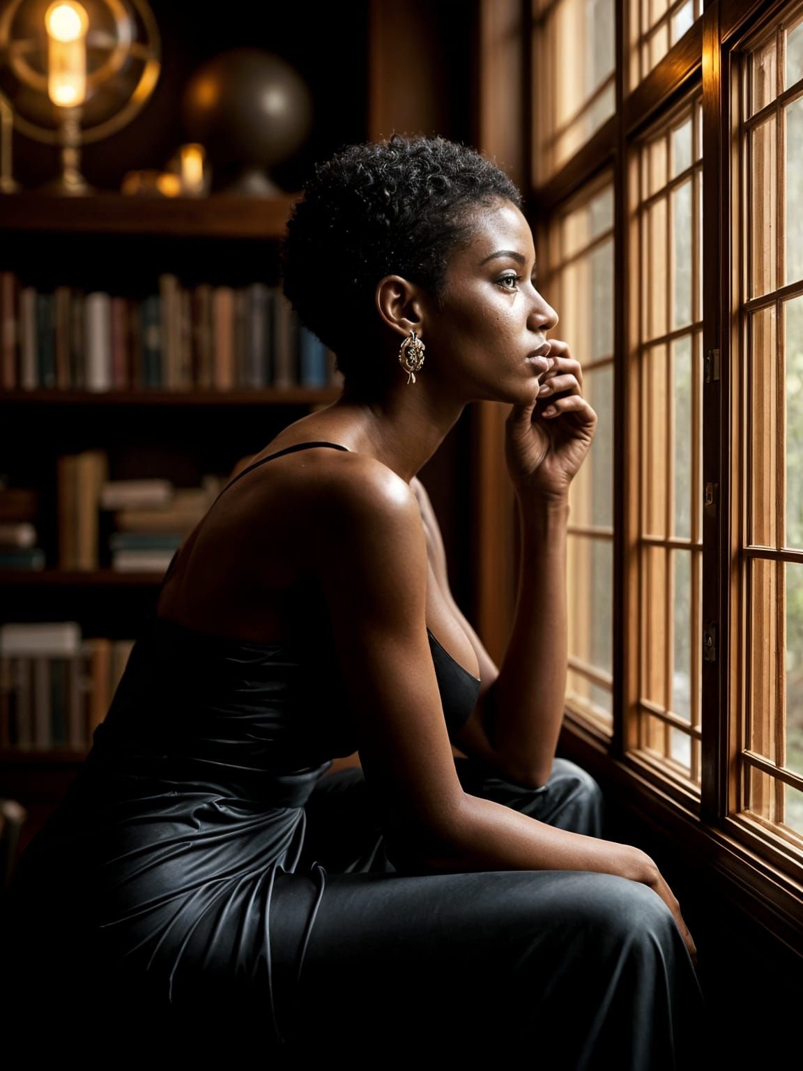 A Pensive Woman Waits in Art Deco Elegance