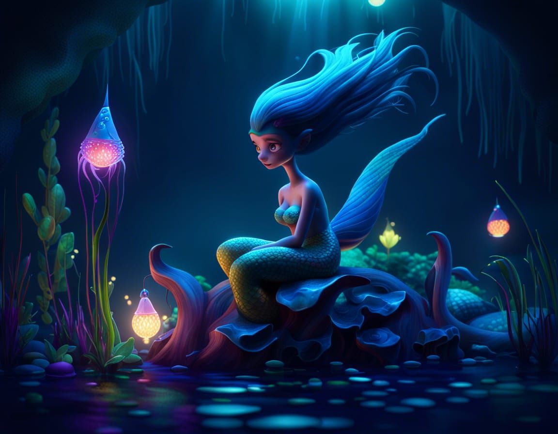 Enchanting Mermaid in Bioluminescent Forest
