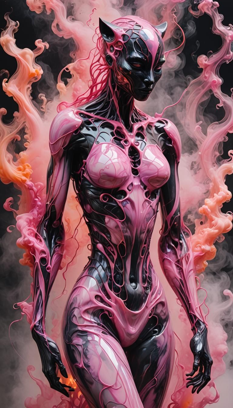 Bionic Pink Marble Goddess with Smoky Threads and Gradient H...