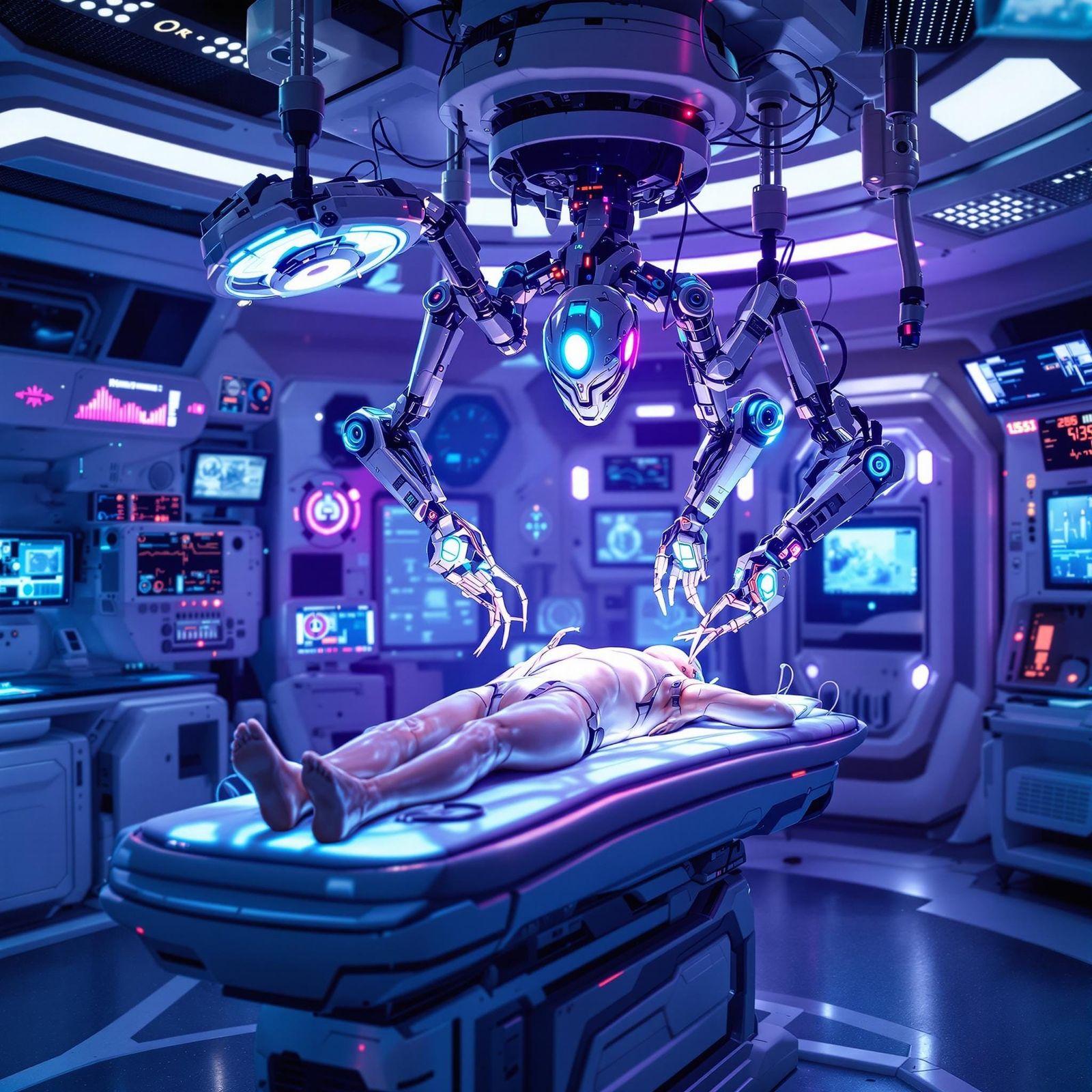 Futuristic Operating Room with Cyborg Patient