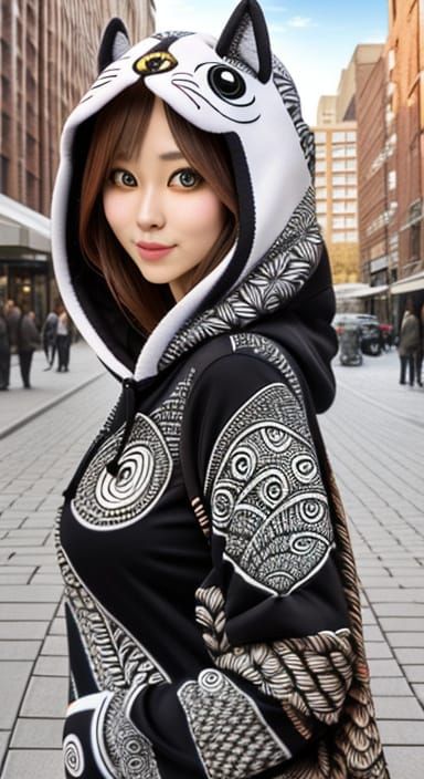 Lady in Kigurumi Portrait with Zentangle Details