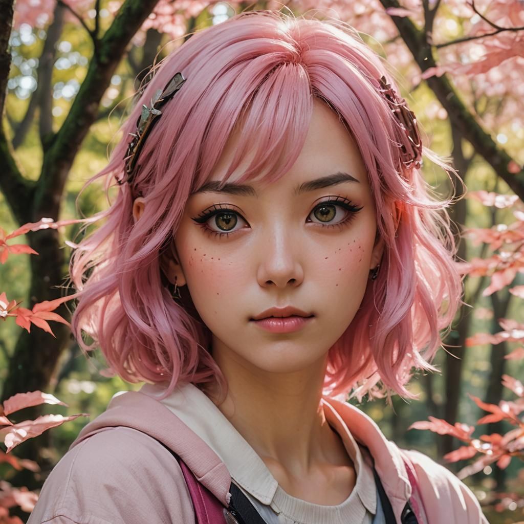 Anime Manga Portrait of Xochitl with Pink Hair