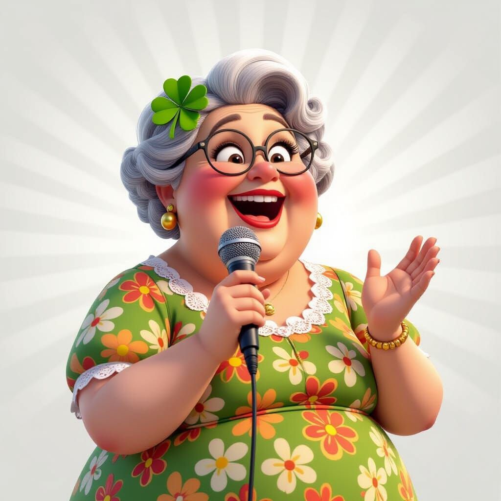 Grandmother Sings Karaoke in Pixar Animation Style