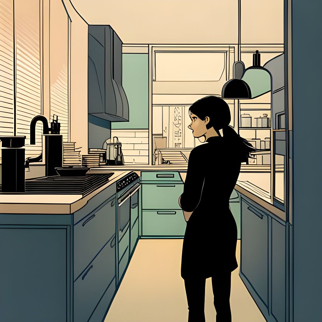 Woman in Kitchen: Silk Screen Art
