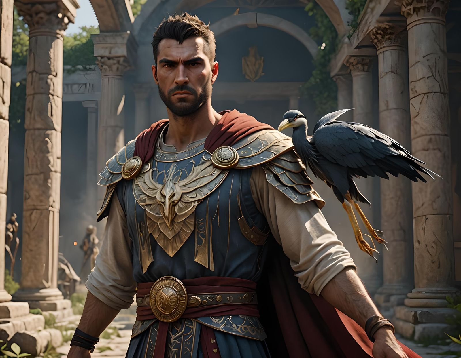 Heron, Greek Male Character in Digital Art Style