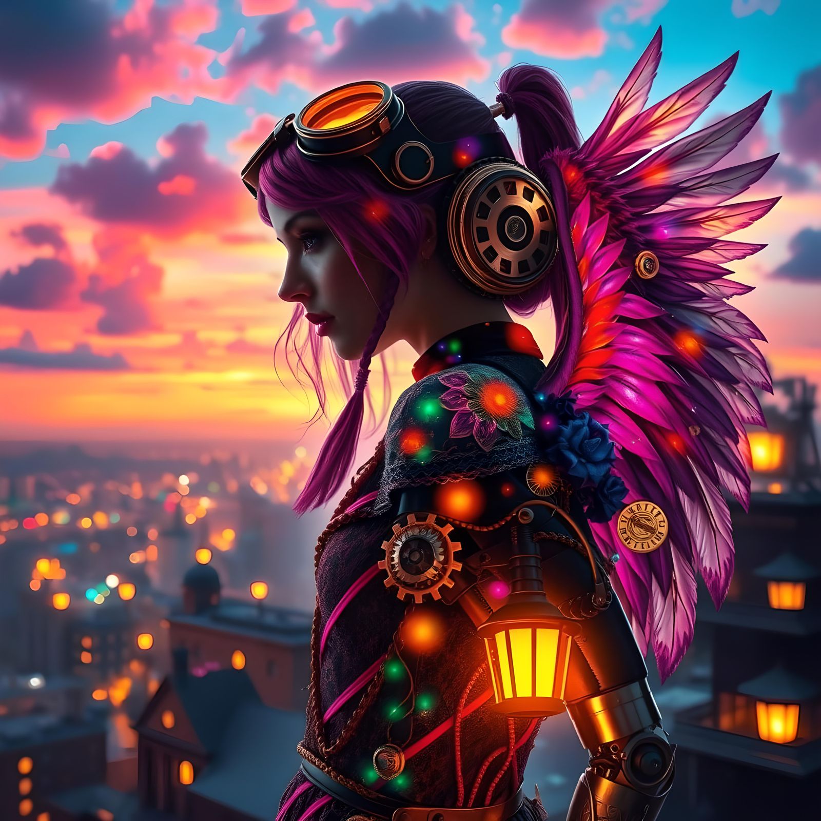 Steampunk Cyborg Angel Double Exposure Masterpiece
