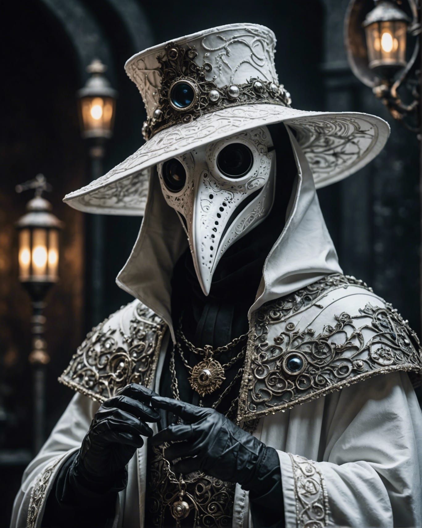 White Plague Doctor in Dark Medieval Fantasy