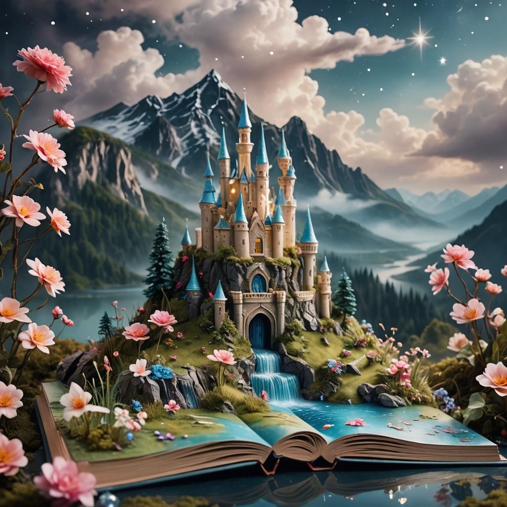 Magic Fairy Castle Landscape in Ancient Pop-Up Book