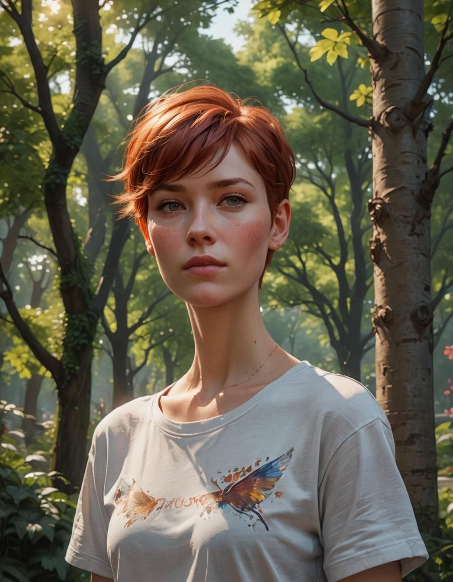 Redhead Pixie Cut Portrait in Hyperdetailed Style