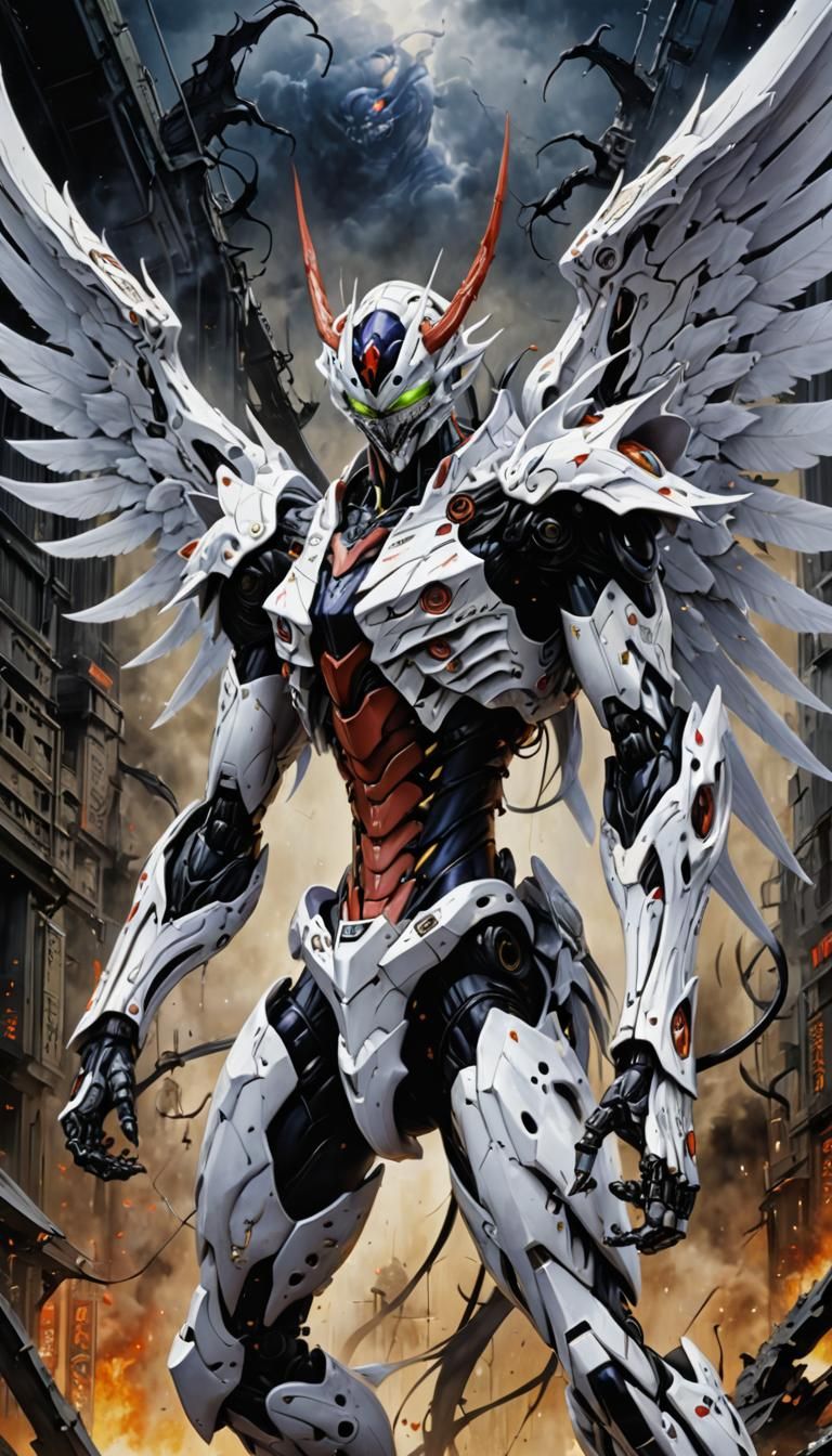 Winged White Samurai: Airbrush Anime Style