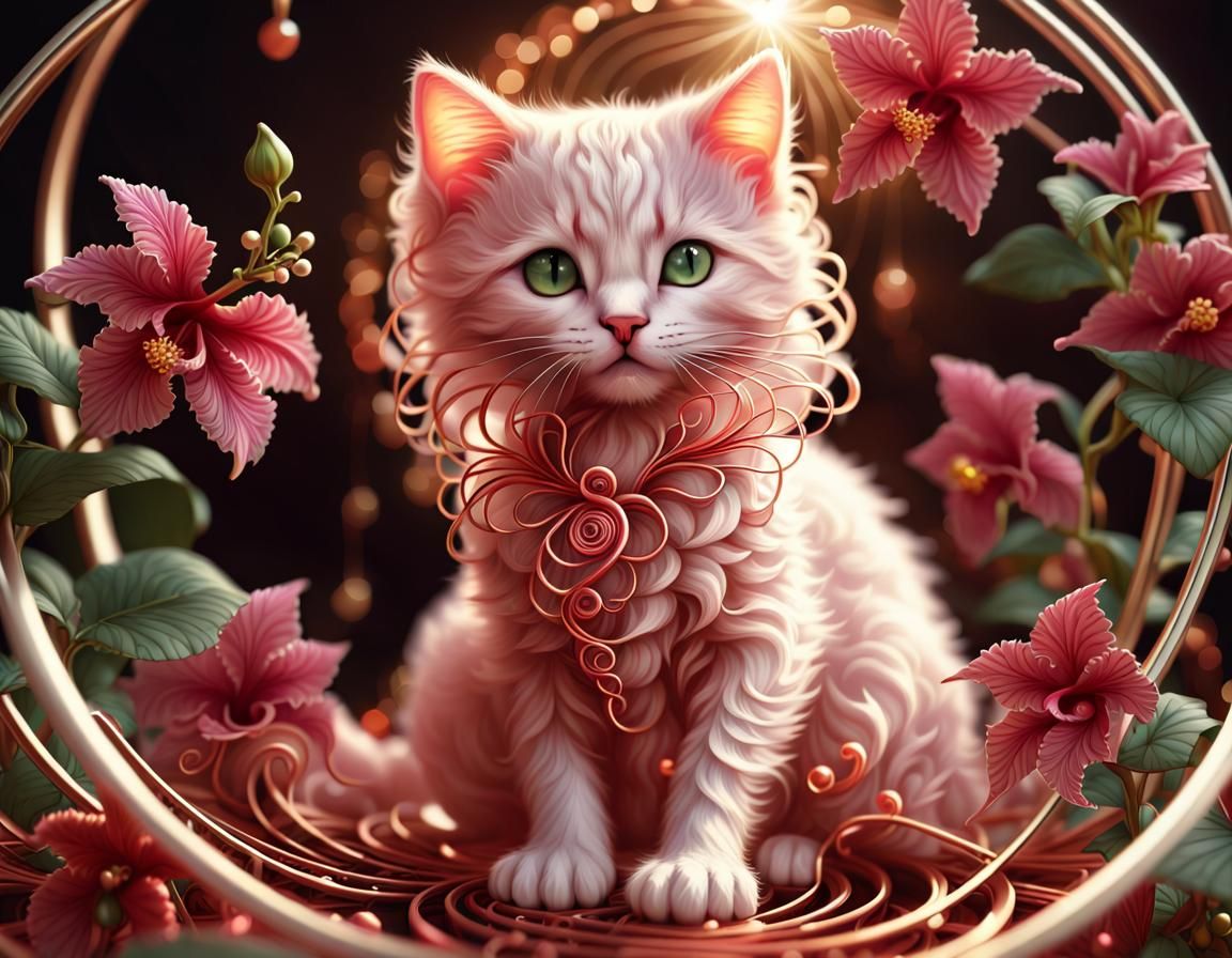 Adorable Kitten in Orchids with Intricate Details