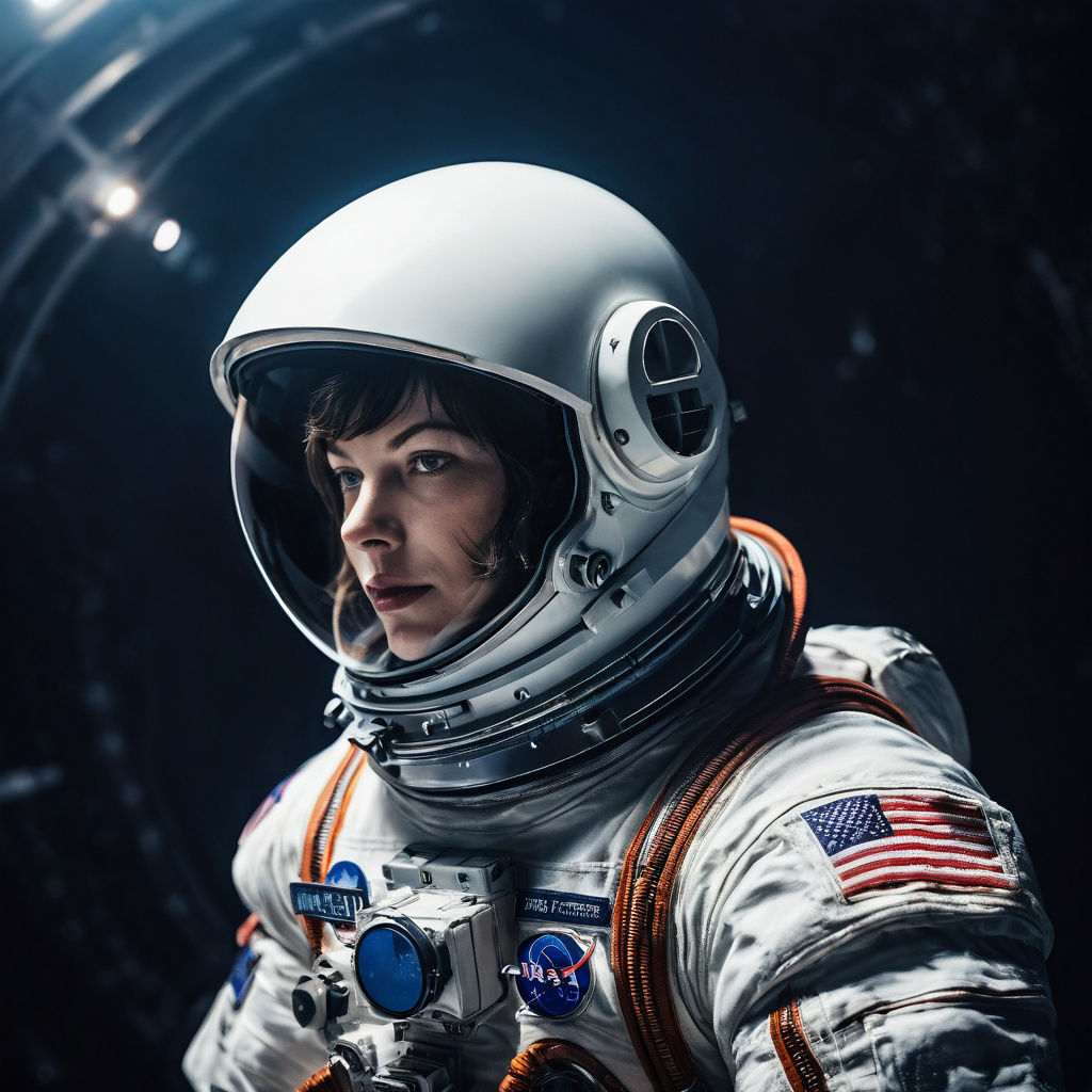 Astronaut in Moody Studio Portrait with Milla Jovovich