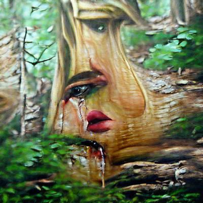Crying Princess in Forest, Oil on Canvas