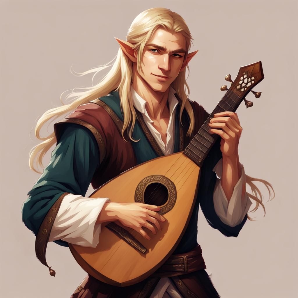 Handsome Half-Elf Bard Playing Lute