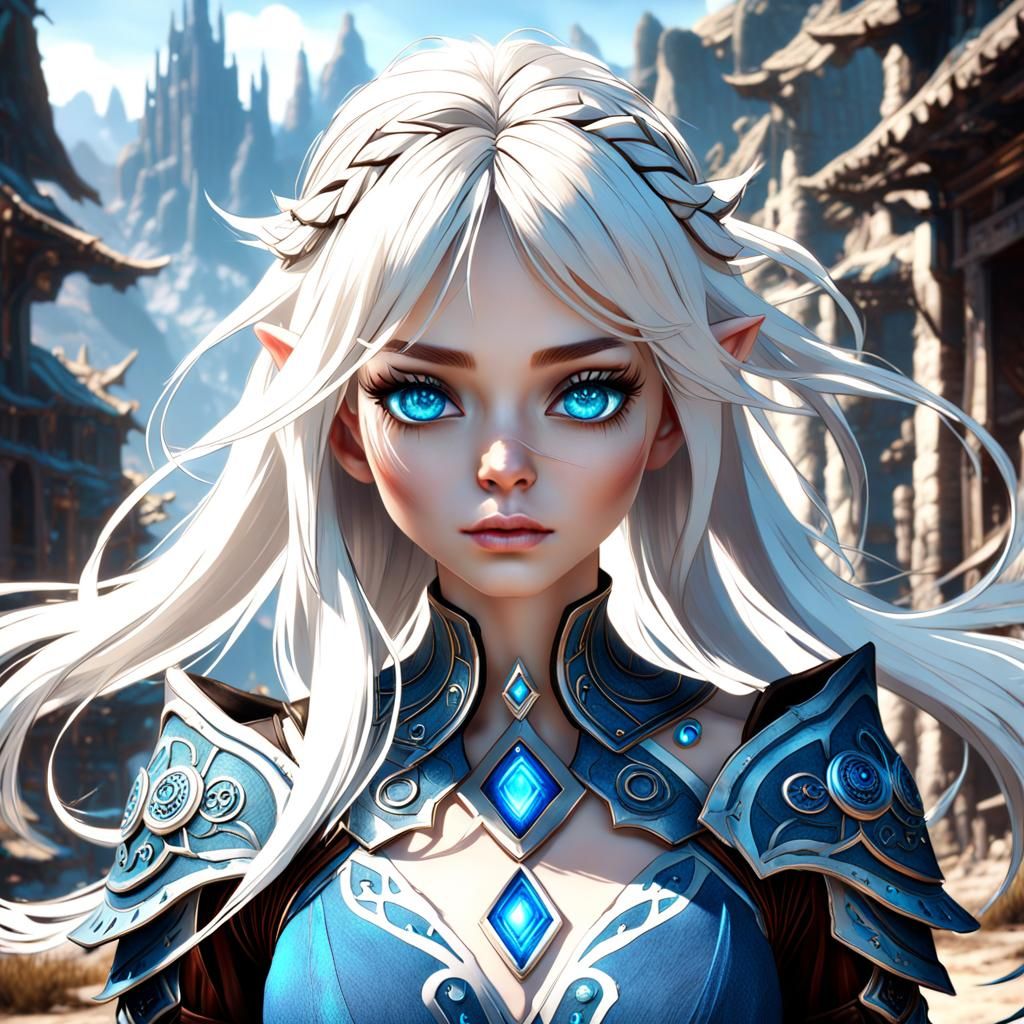Girl with White Hair, Detailed Digital Art