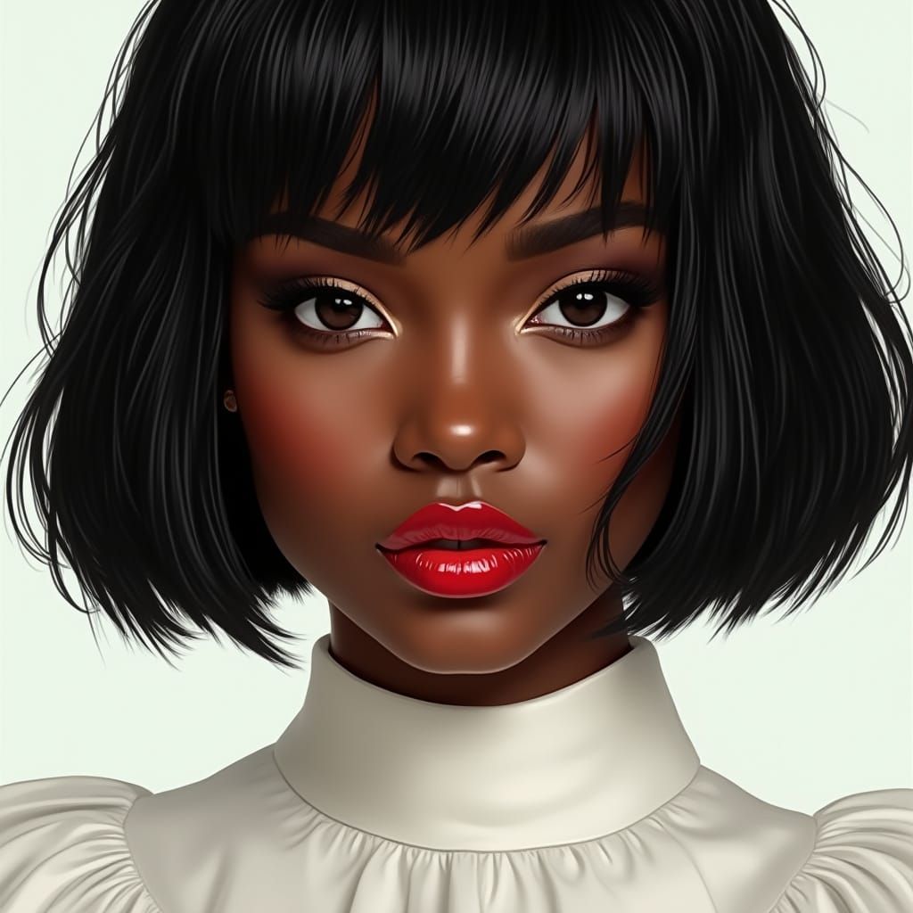 Black Warrior Goddess with Bob Haircut in Vogue Style