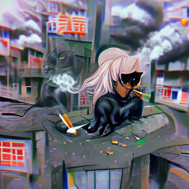 Dystopian Anime Black Cat Smoking