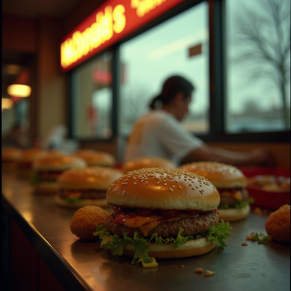 Golden McNuggets Flee McDonald's in a Cinematic Dusk