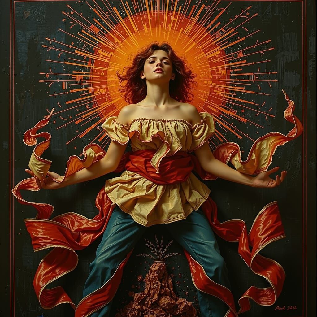 Dynamic Red Ribbons in Hyperrealistic Style