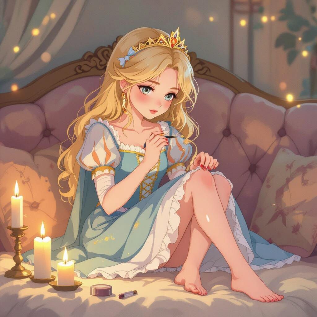 Princess Painting Toenails in Ghibli Style