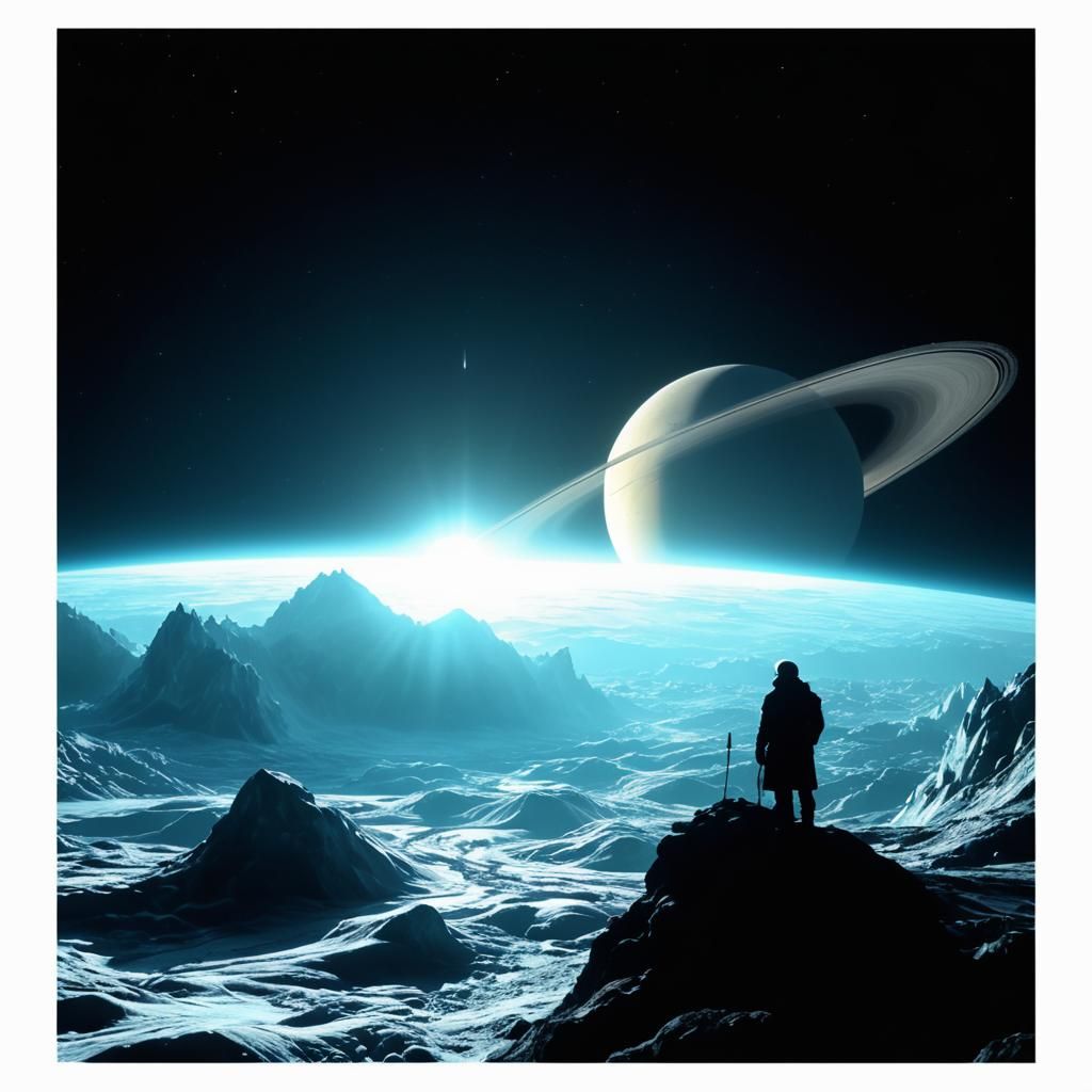 Icy Moon Enceladus in Sci-Fi Film Aesthetic