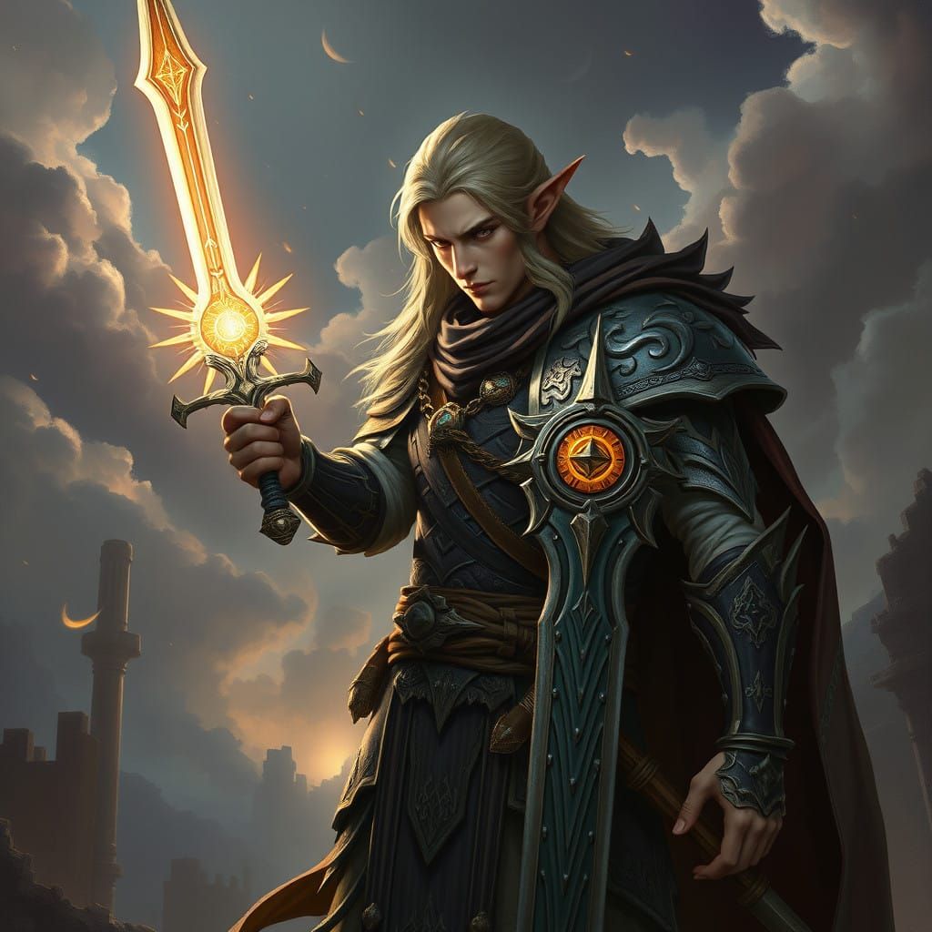 Ethereal Fantasy Warrior with Radiant Sun Sword